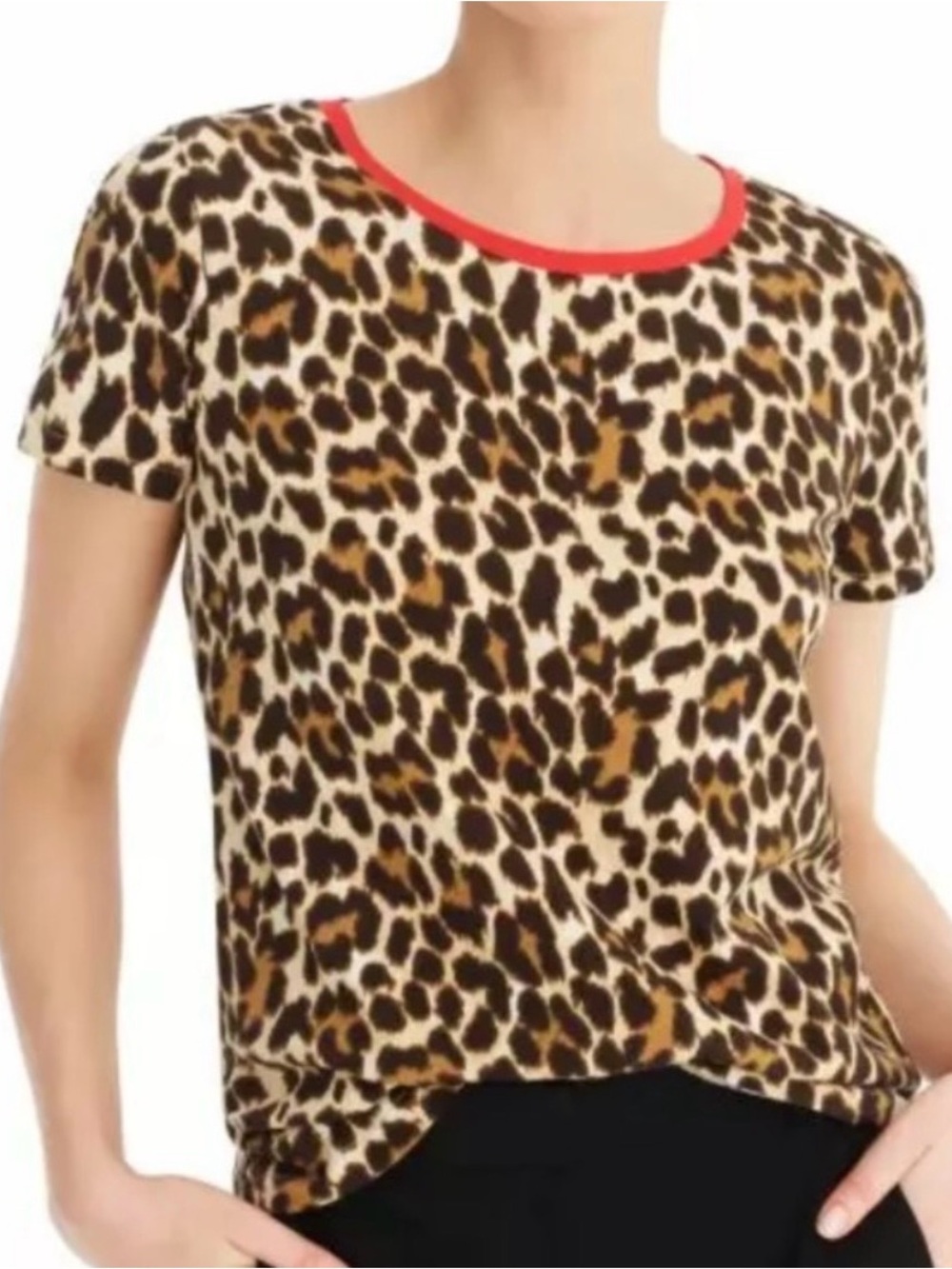 J. Crew Leopard Print Short Sleeve Tee with Red Trim